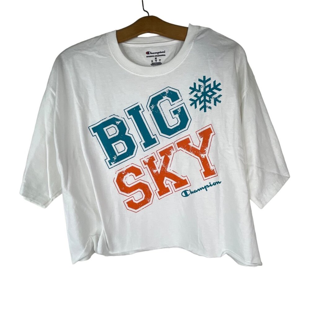 Champion Big Sky Montana Crew Crop TShirt Short Sleeve White Cotton Size Medium